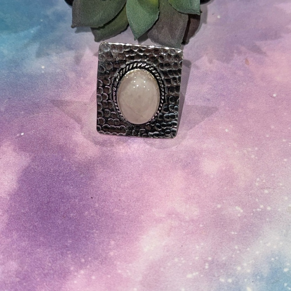 Silver Hammered Moonstone Ring - image 1